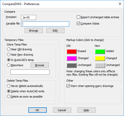 CompareDWG options dialog